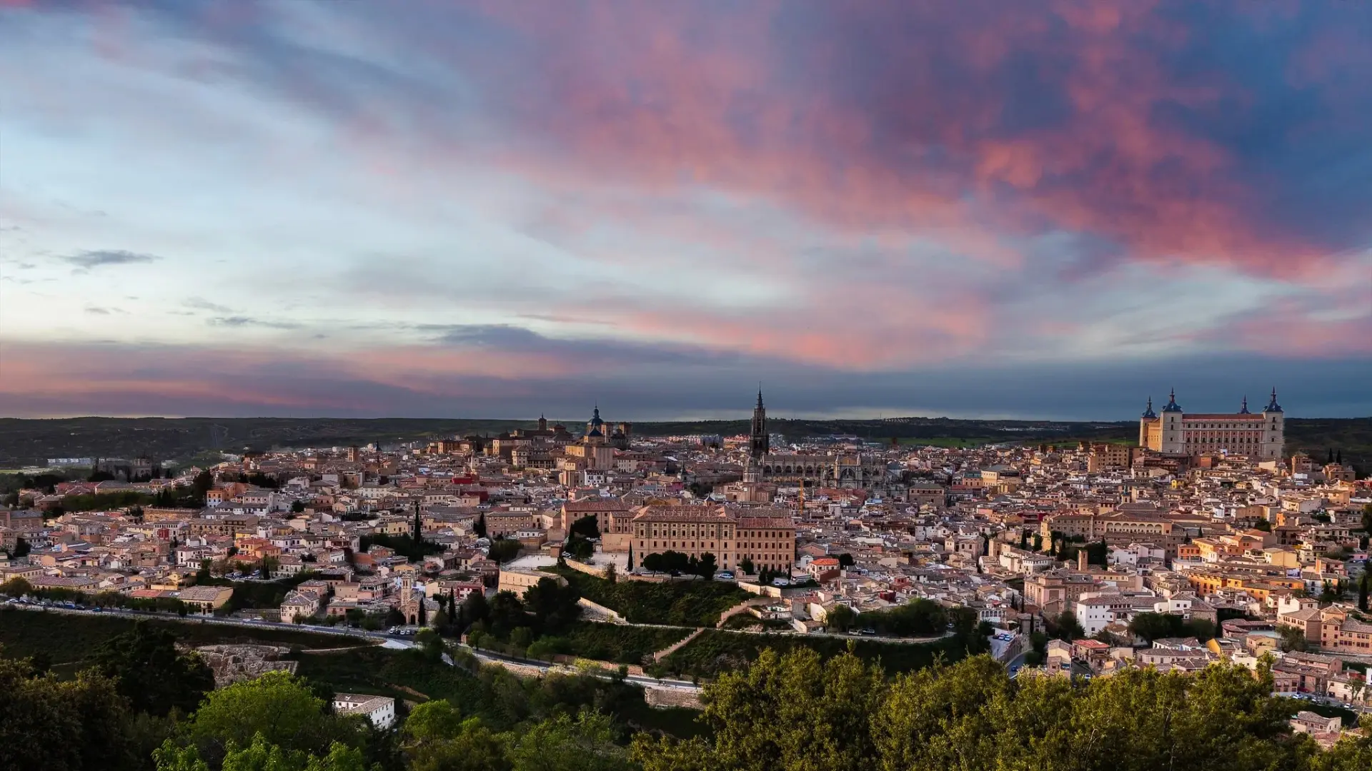 Toledo skyline and Tagus River at sunset
